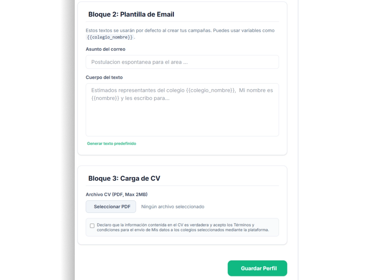 Editor de emails actual con variables